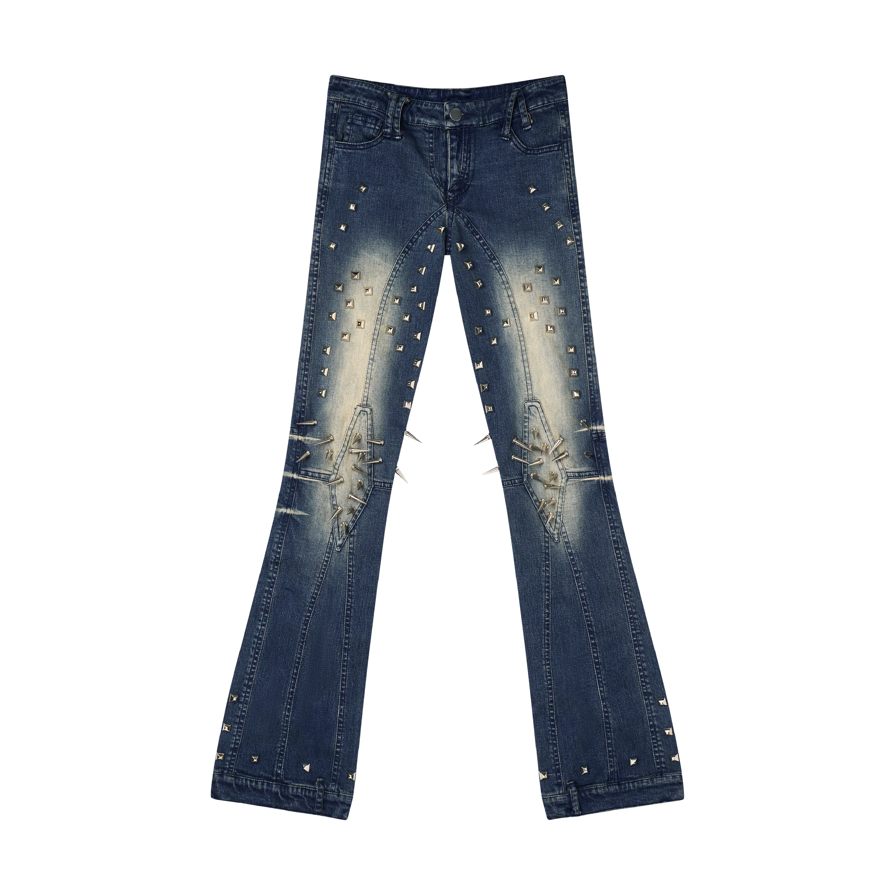 Low Waist Spike-Studded Retro Skinny Jeans