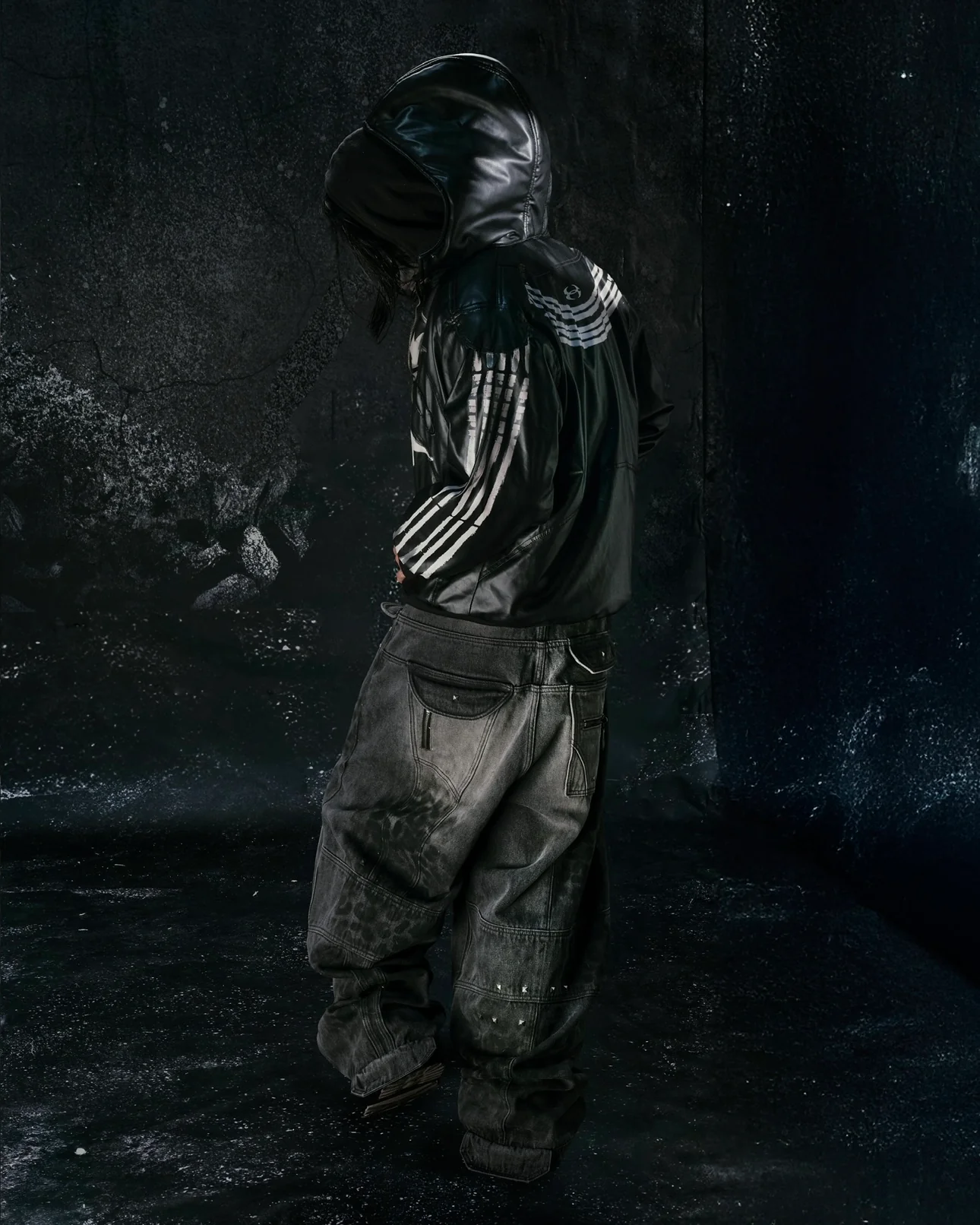 "25 LEOPARD" WAXED GREY BAGGY JEANS - Image 3