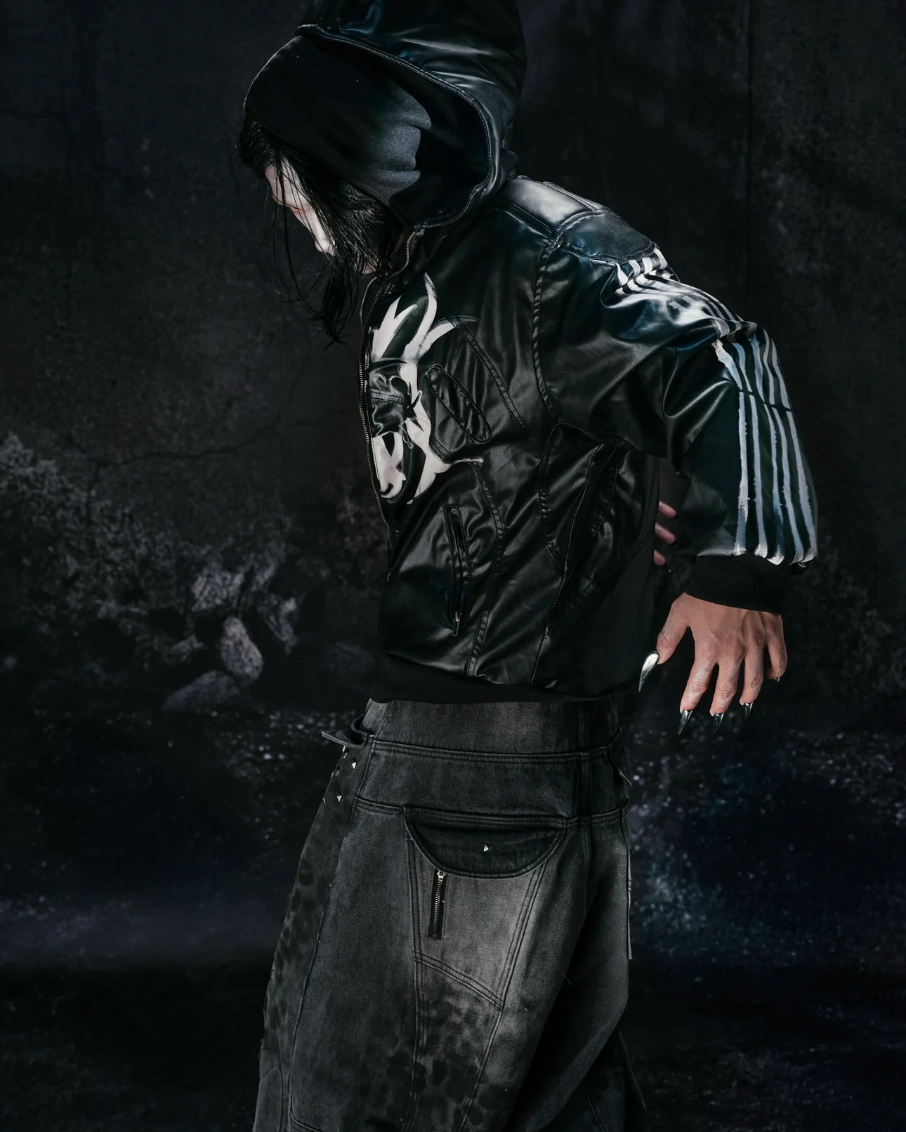 "BBY TECHBOI" 2 LAYER LEATHER SHELL HOODED JACKET - Image 9