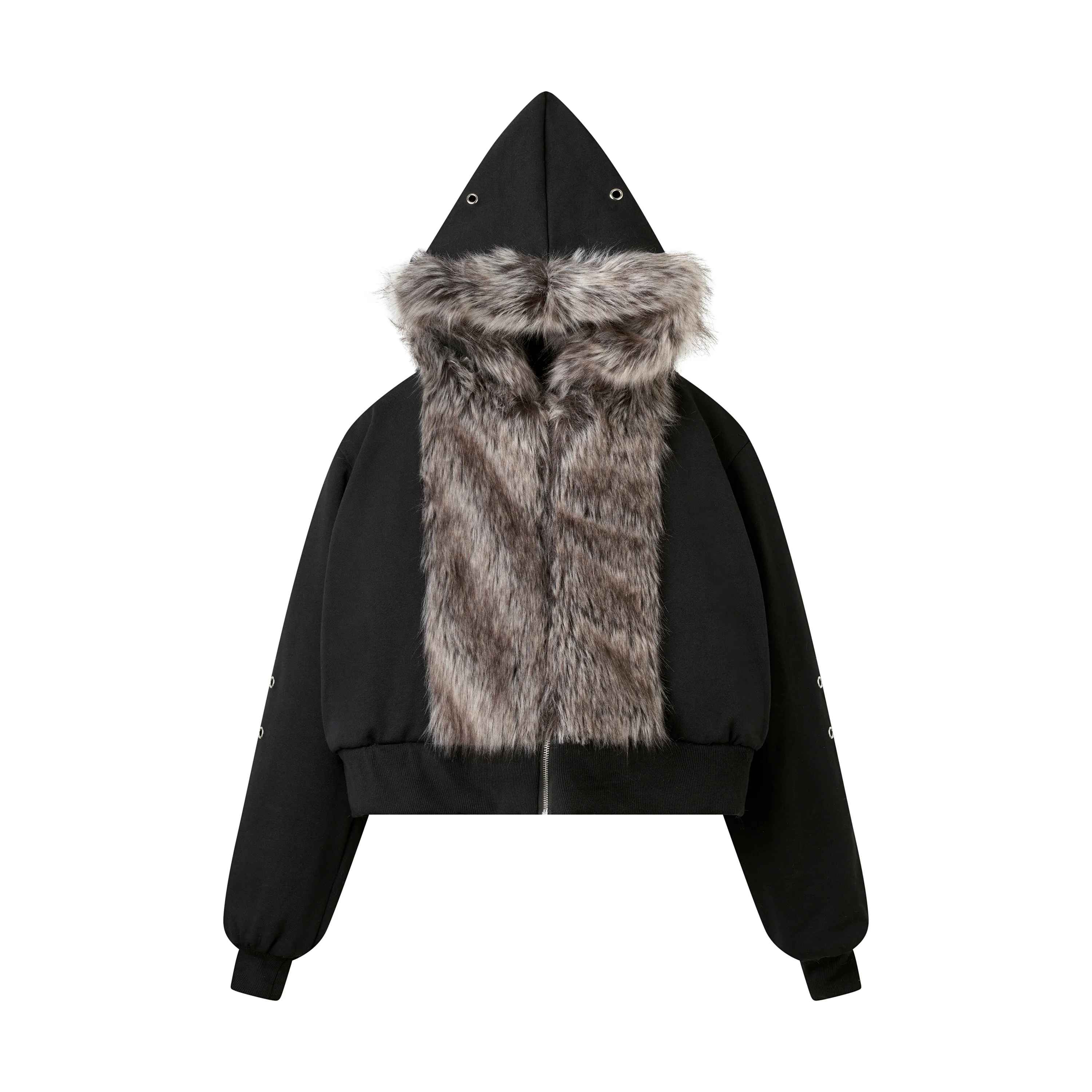 CZ FAUX FUR REVERSIBLE CROPPED JACKET ( BEIGE ) - Image 8