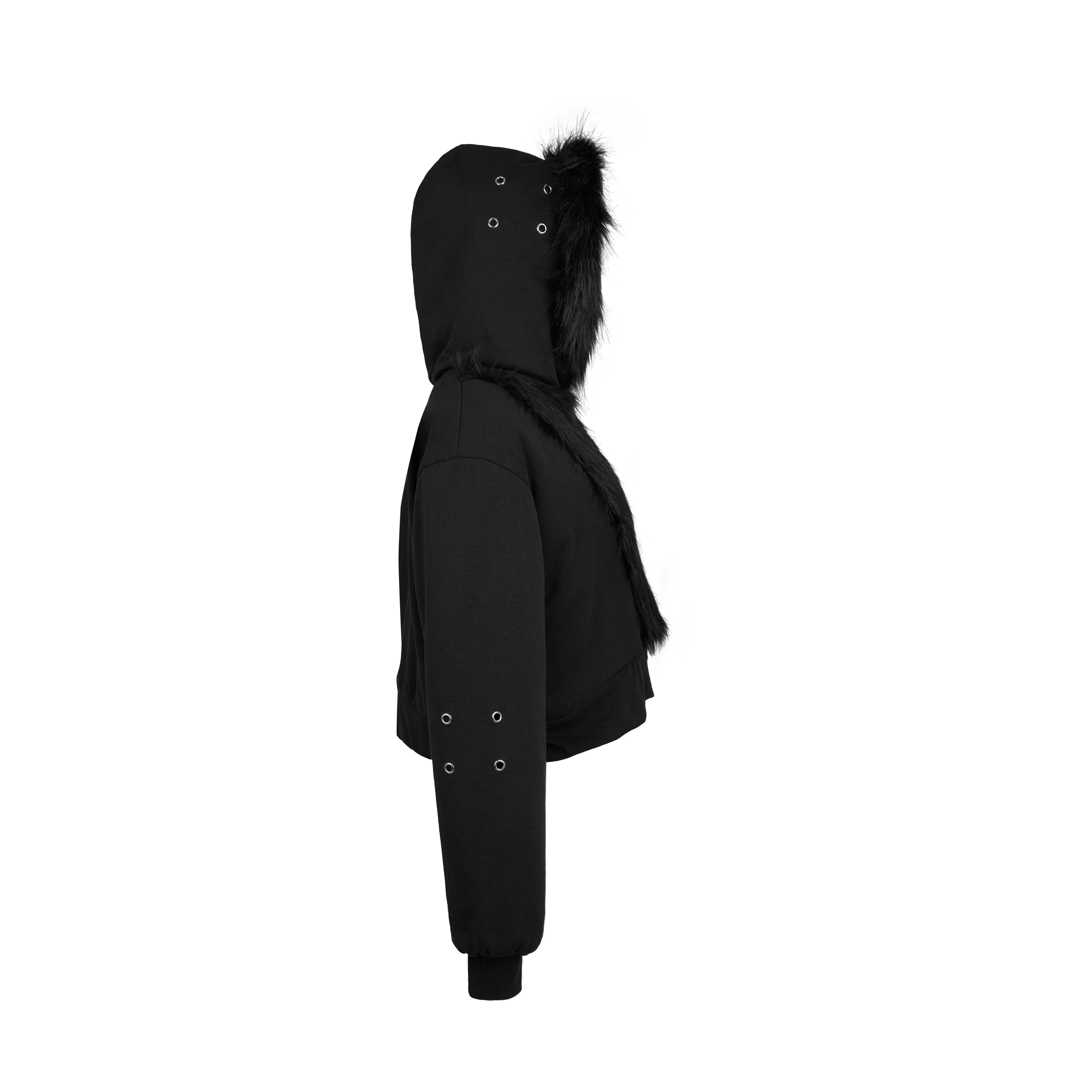 CZ FAUX FUR REVERSIBLE CROPPED JACKET ( BLACK ) - Image 8