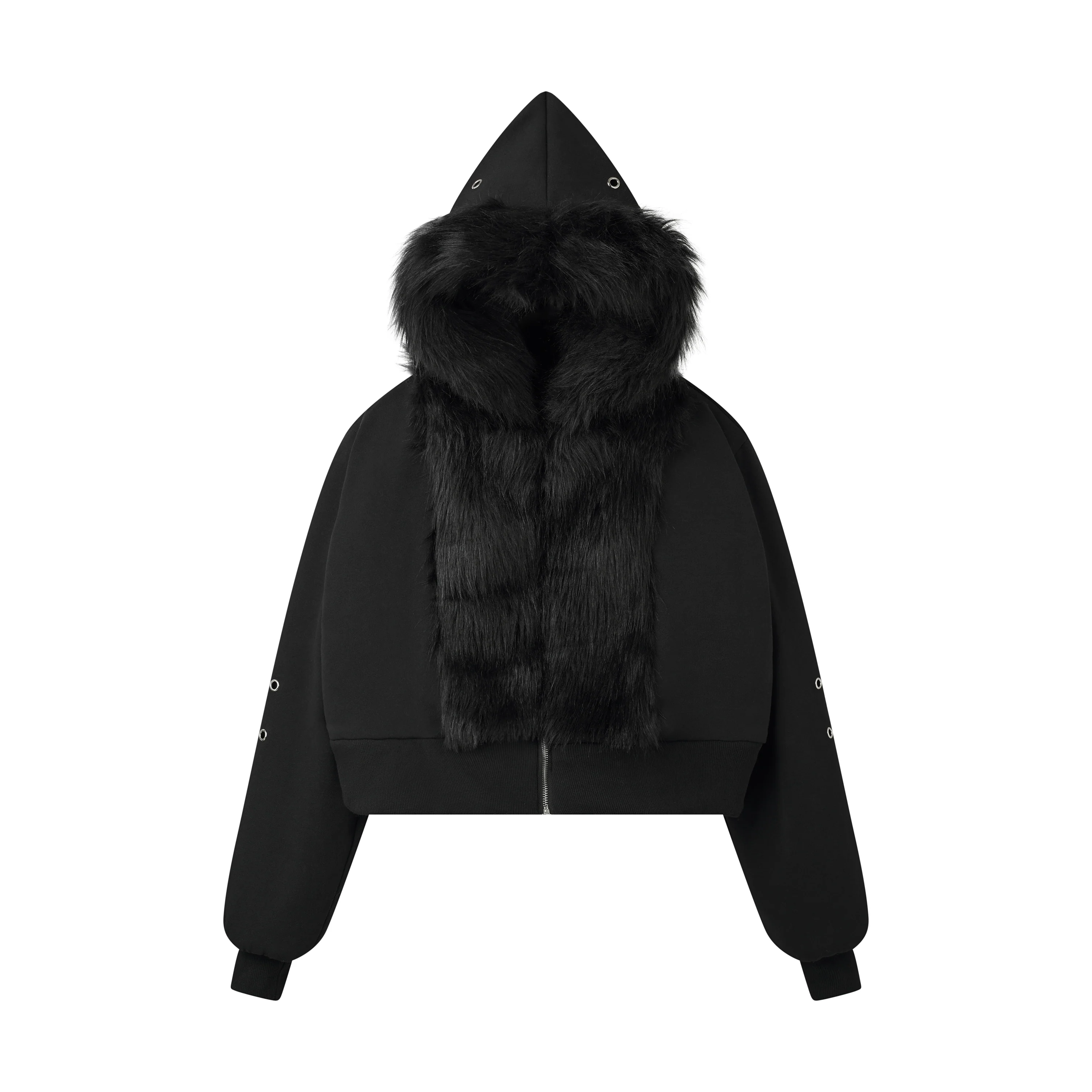 CZ FAUX FUR REVERSIBLE CROPPED JACKET ( BLACK ) - Image 9