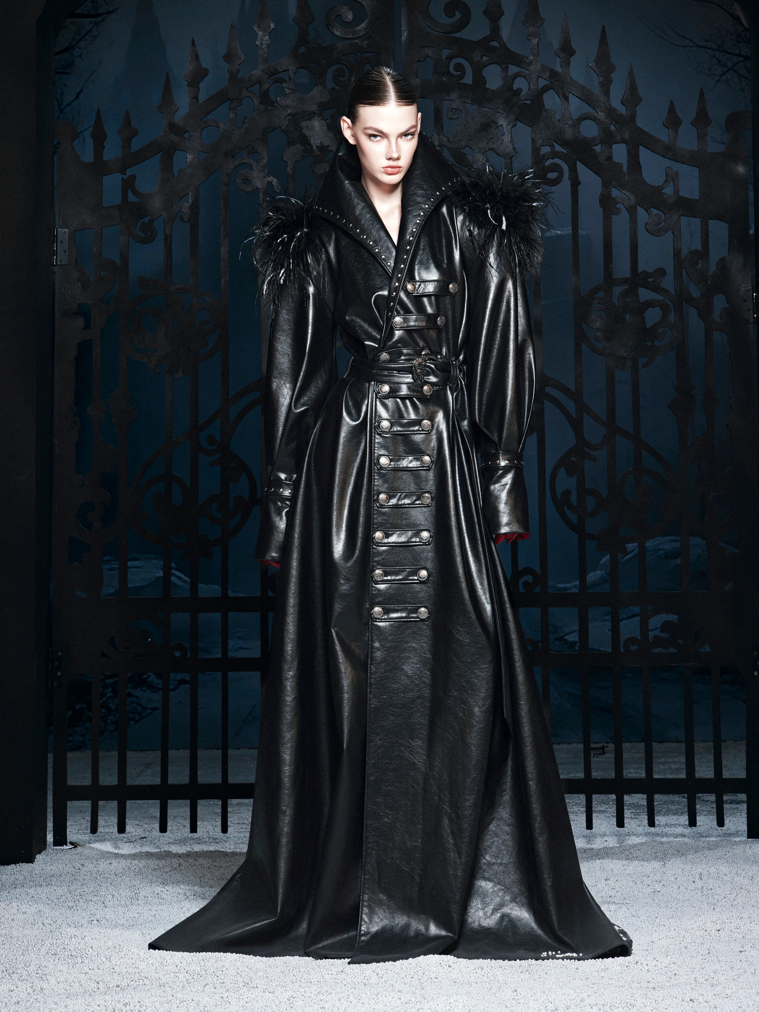 “DARK REQUIEM” Leather Trench Coat - Image 3
