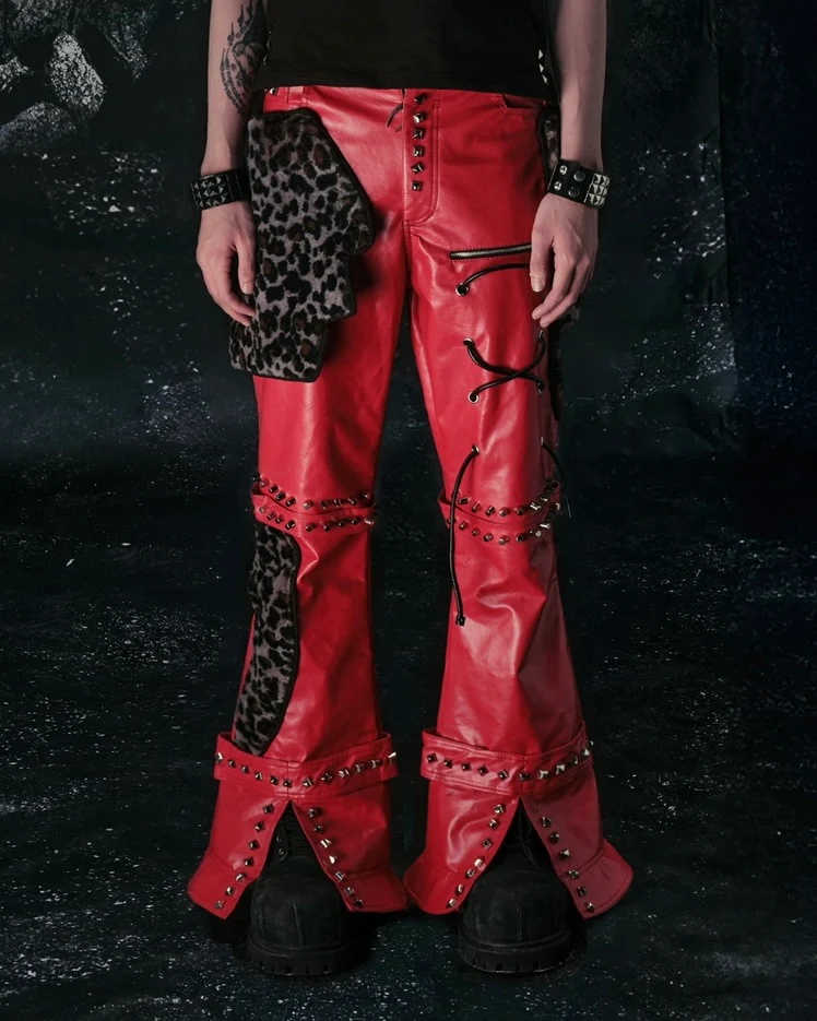 "FLAWLESS" LEOPARD MIX RED LEATHER SKINNY FLARED - Image 3