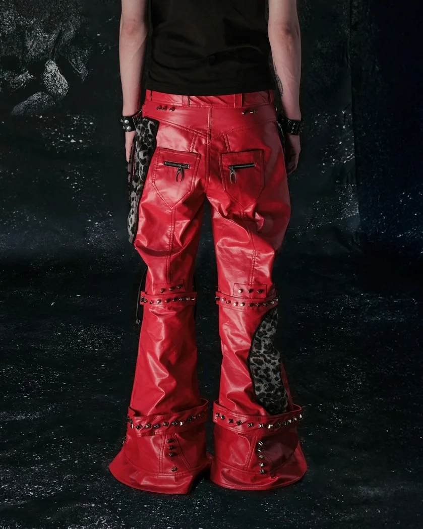 "FLAWLESS" LEOPARD MIX RED LEATHER SKINNY FLARED - Image 4