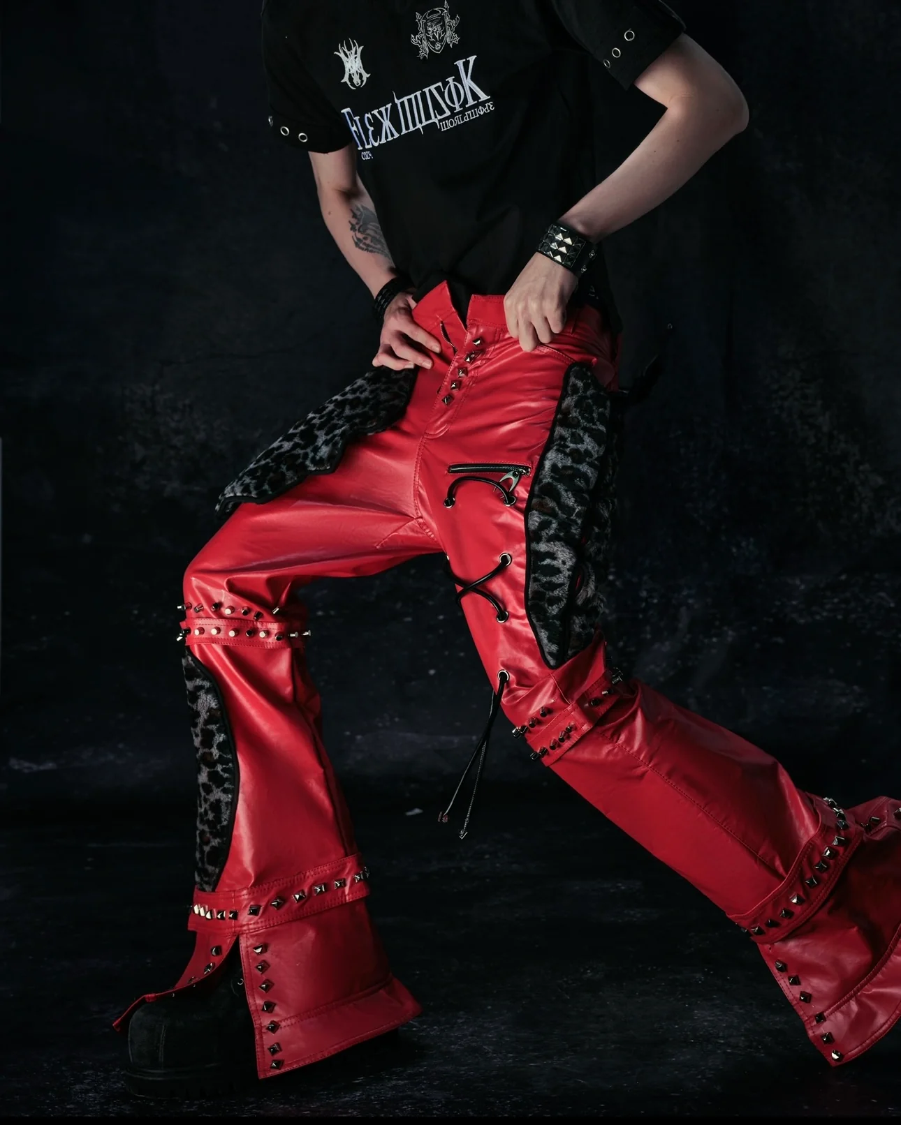 "FLAWLESS" LEOPARD MIX RED LEATHER SKINNY FLARED - Image 5