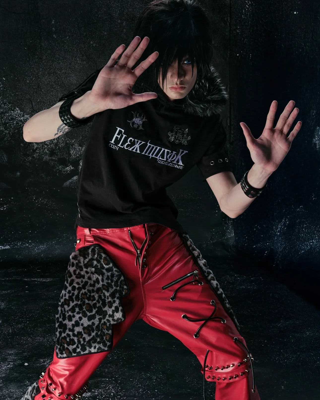 "FLAWLESS" LEOPARD MIX RED LEATHER SKINNY FLARED - Image 6