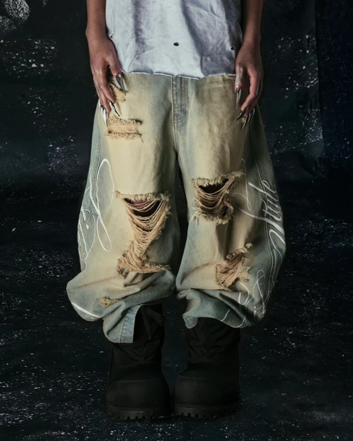 "LIFESTYLE" VINTAGE WAXED BAGGY JEANS - Image 5
