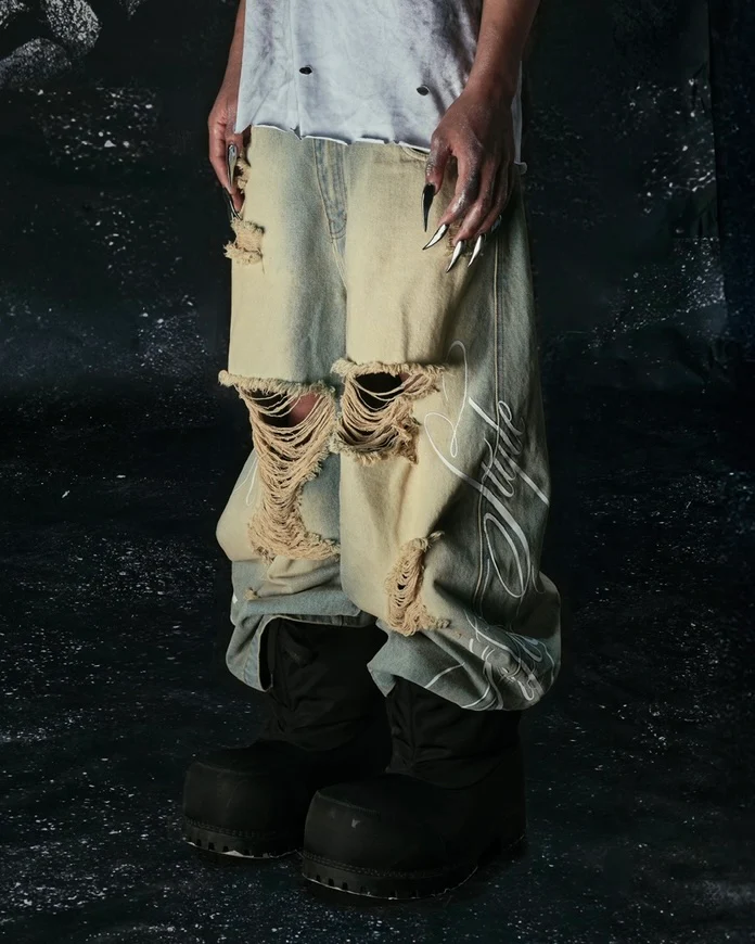 "LIFESTYLE" VINTAGE WAXED BAGGY JEANS - Image 6