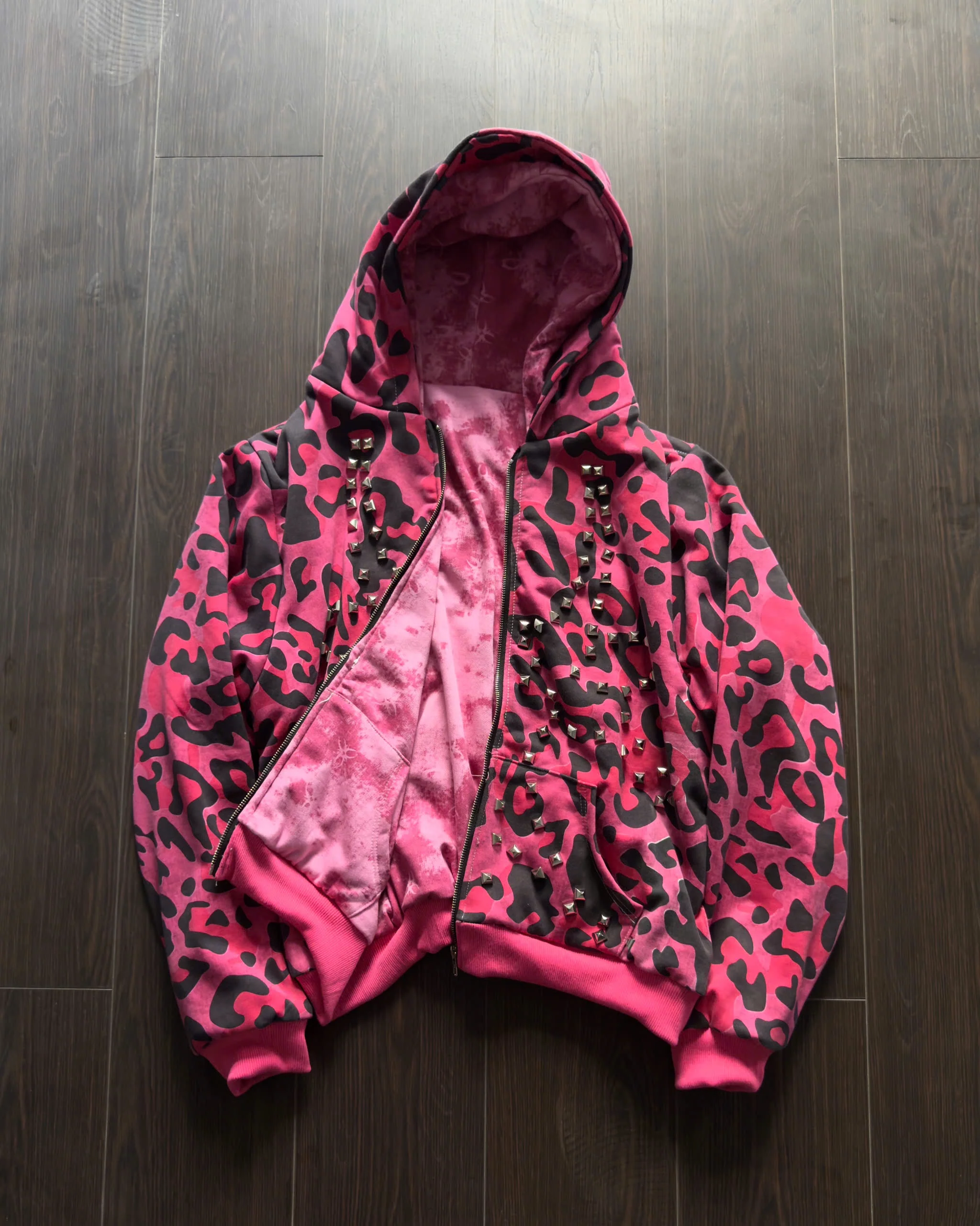PINK GLAMOUR STUDDED 2SIDES HOODZIP - Image 3