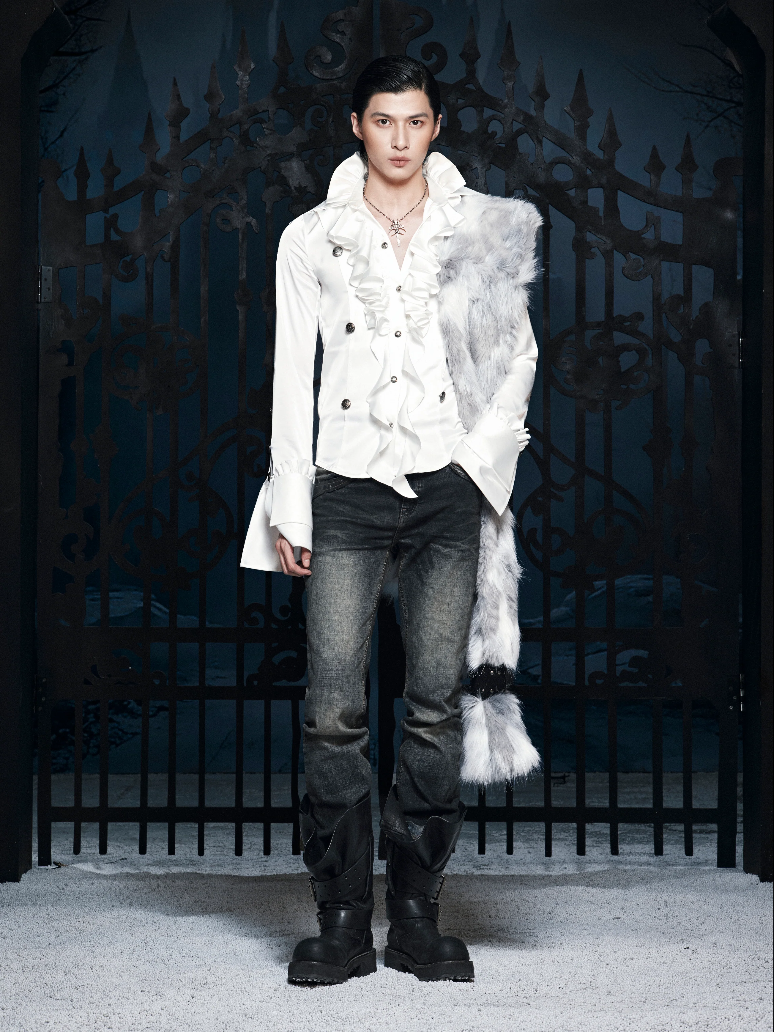 SL OVERSIZED GREY MIXED SCARF - Image 3