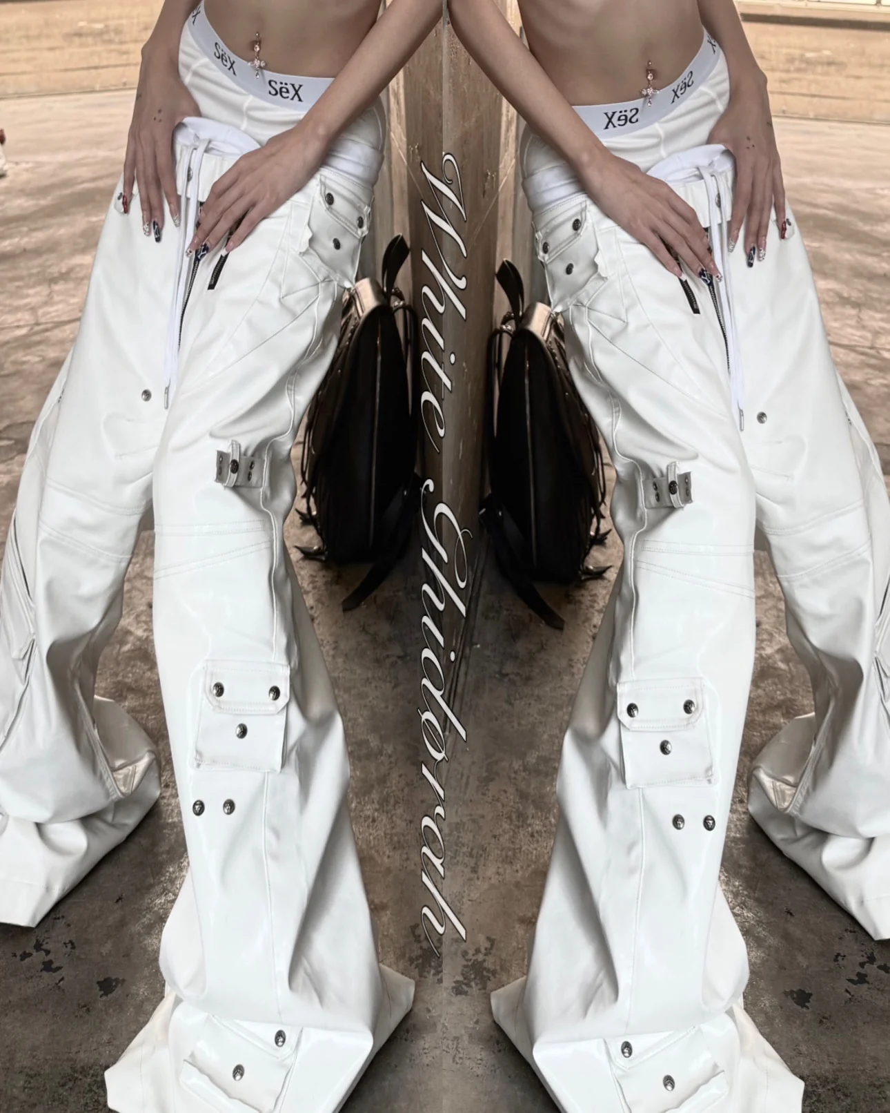 WHITE GHIDØRAH LEATHER CARGO PANTS - Image 5